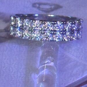 Moissanite Double Row Ring Sz 8 in Sterling Silver Stamped S925